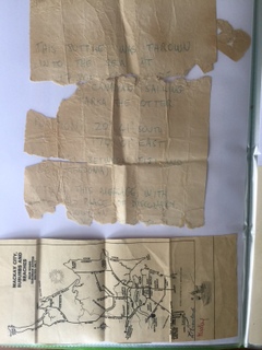 The message in a bottle and <br>map of McEwan's Beach <br>(MacKay,Queensland)