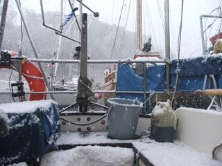 Wintering over, tied up to the Micalvi