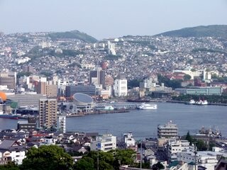 Nagasaki, Dejima wharf centre right