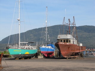 Balthazar and Bosun Bird on the hard