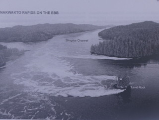 Nakwakto at maximum ebb; <br>Schooner Channel on the left