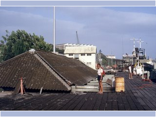 The blown-down customs shed, <br>East London